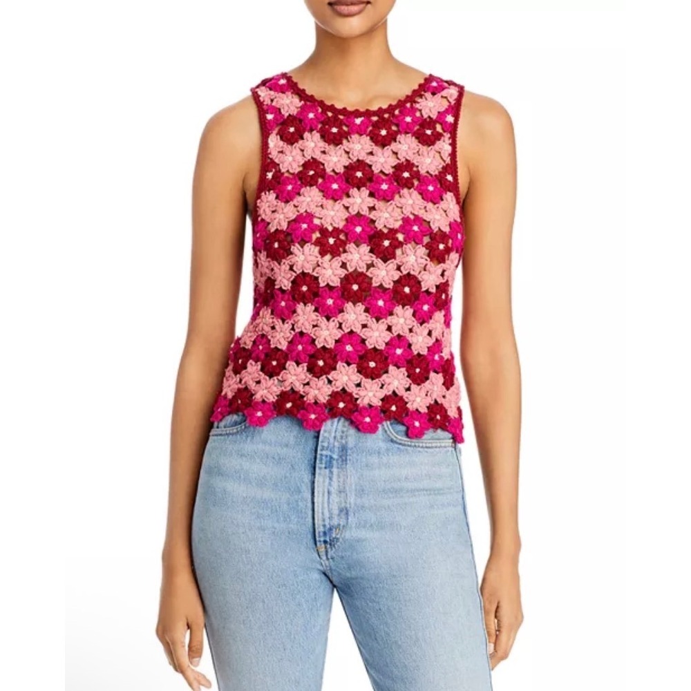 Alice and Olivia Reva Flower Crochet Tank Top In Pink Size Small CC005505703